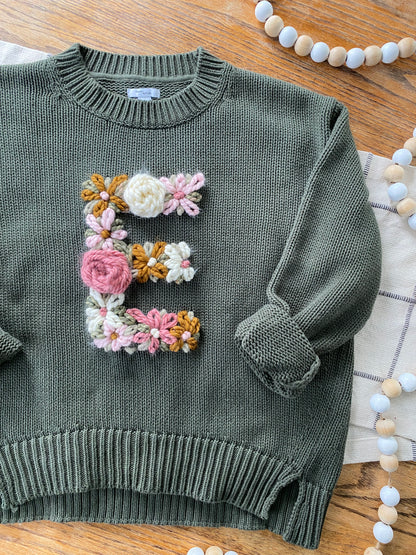 adult floral initial sweater