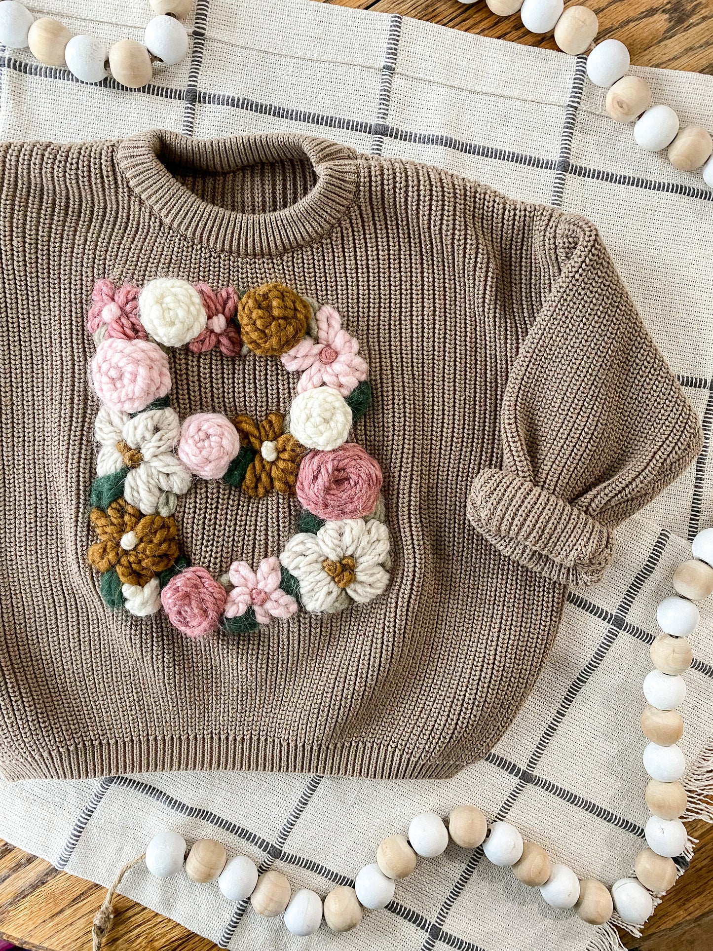 kids floral initial sweater