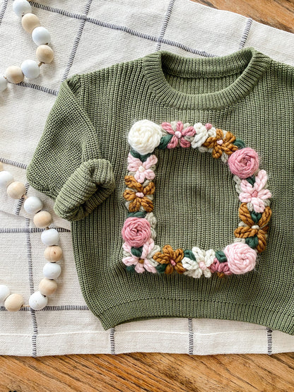 kids floral initial sweater