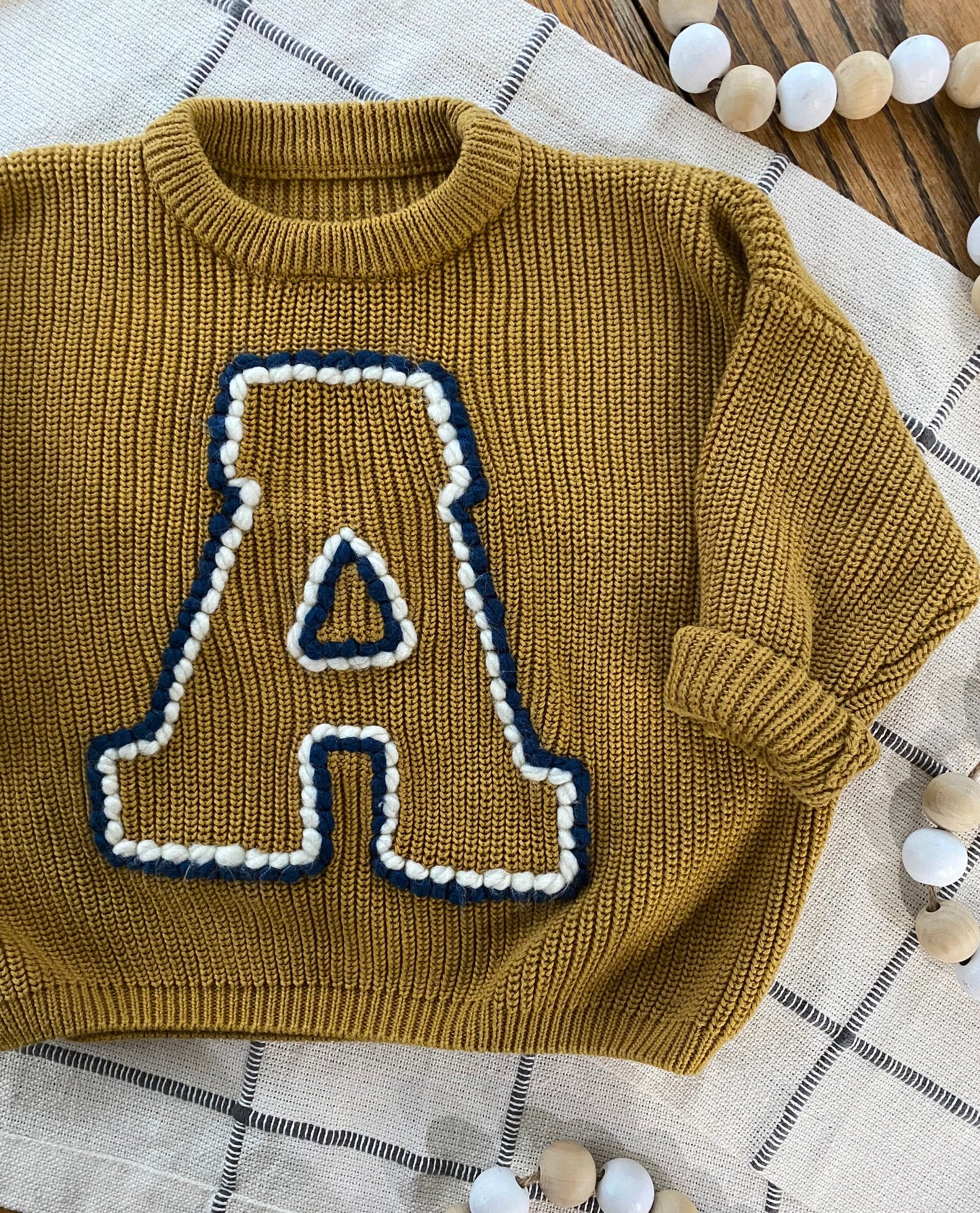 kids varsity initial sweater