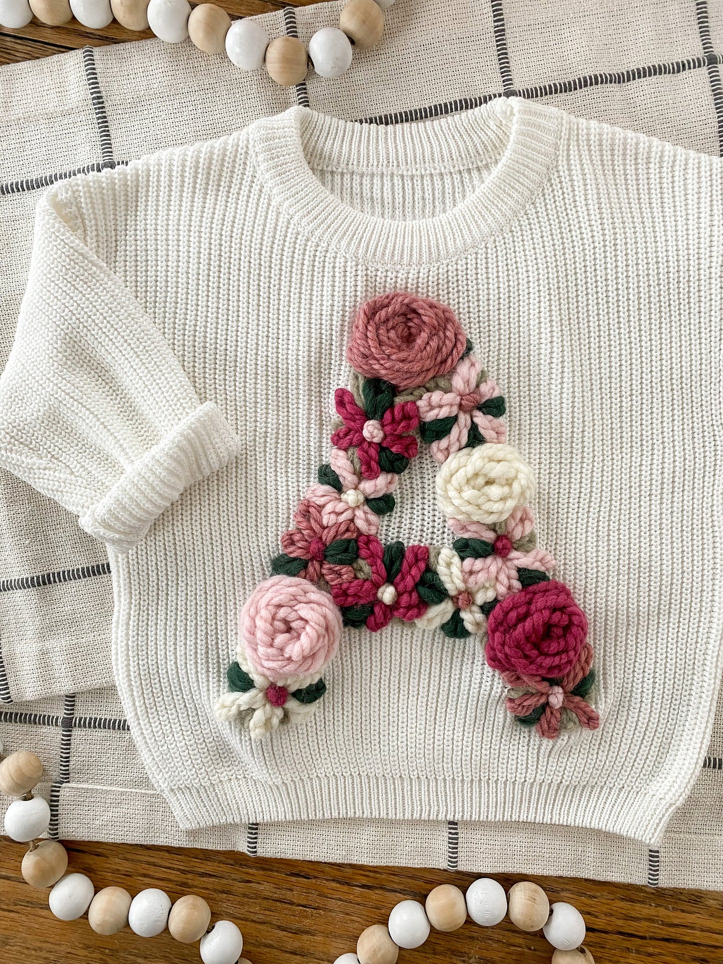 kids floral initial sweater