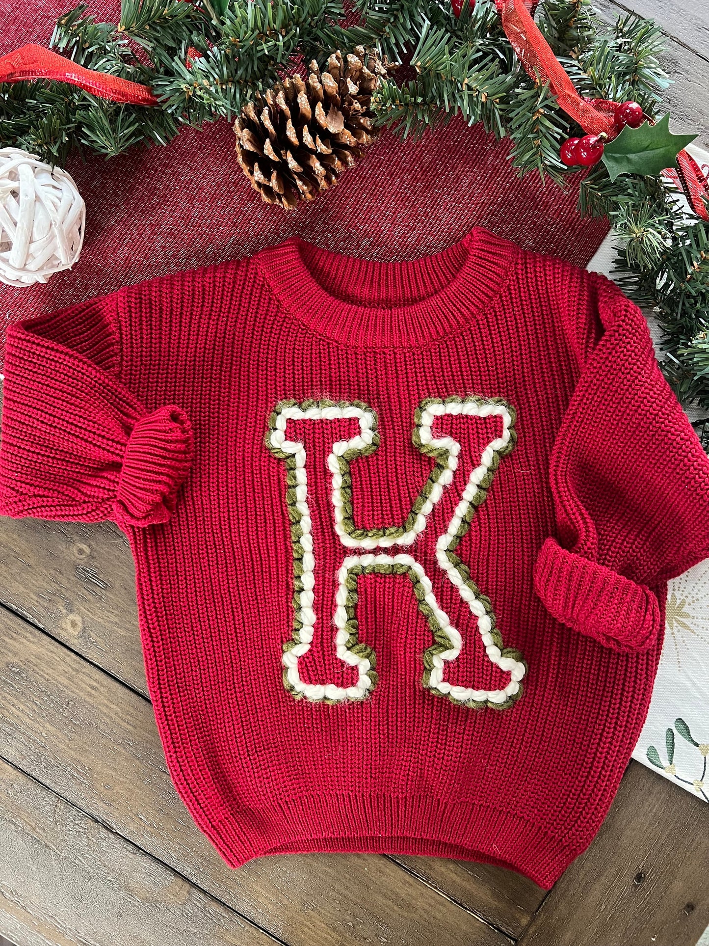 kids varsity initial sweater